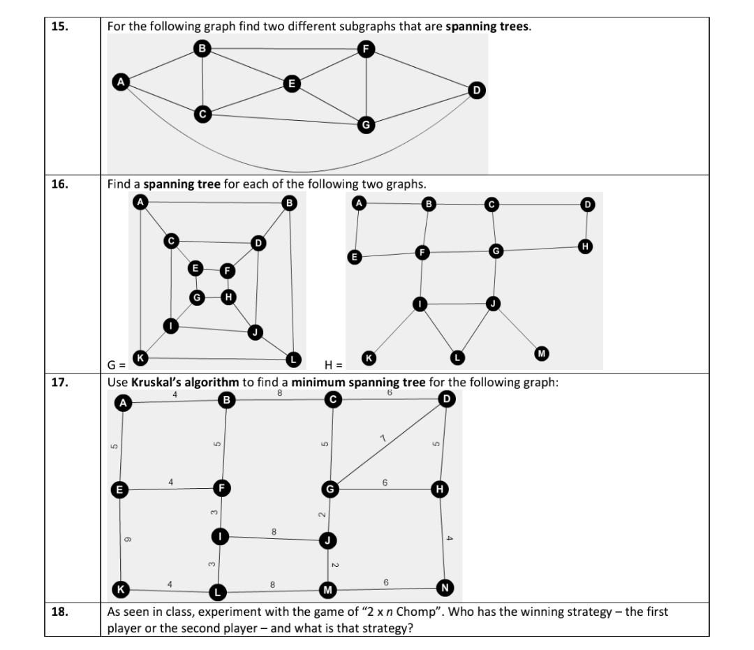 Solved Find A Spanning Tree For Each Of The Following Two | Chegg.com