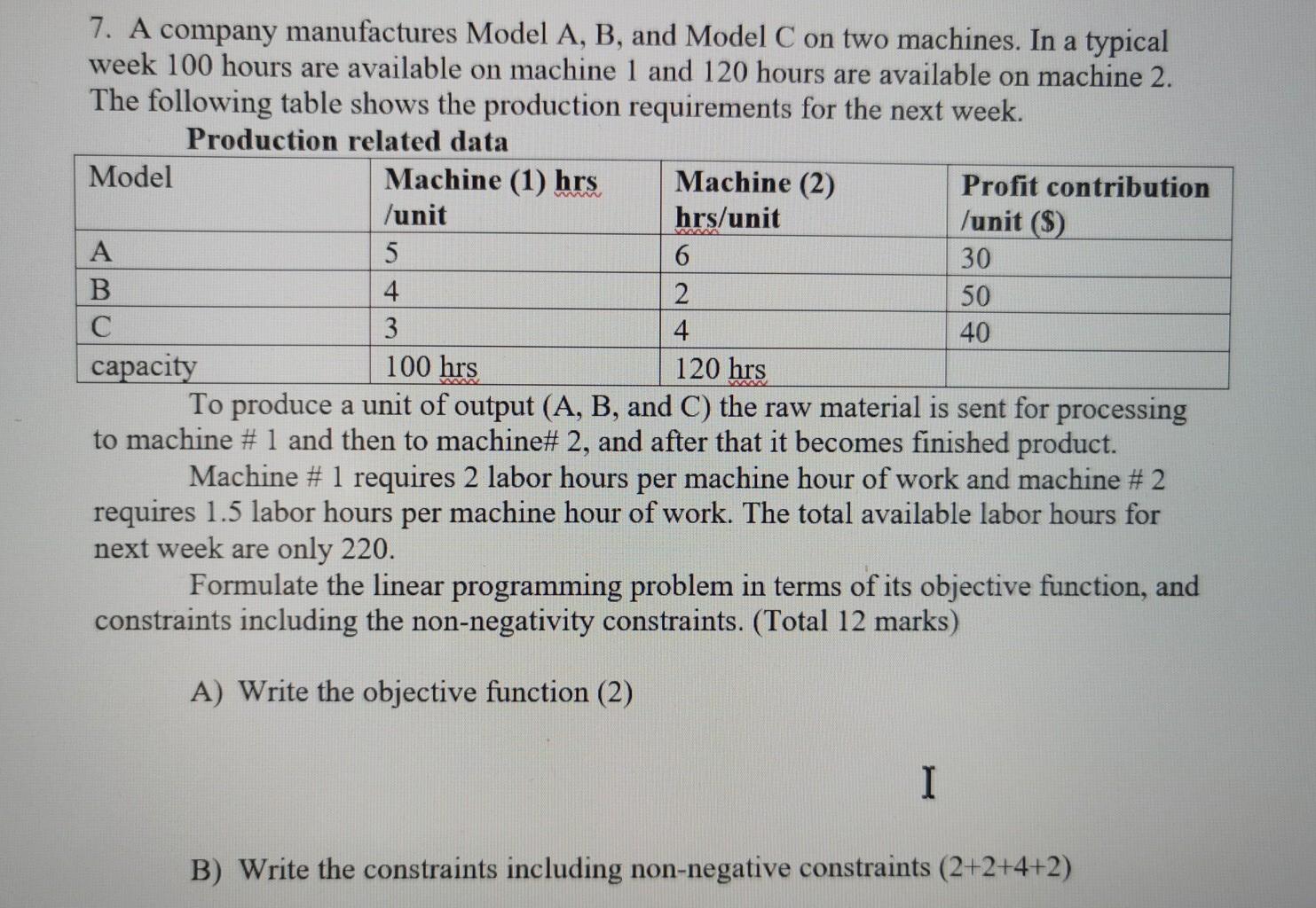 Solved 7. A Company Manufactures Model A, B, And Model C On | Chegg.com