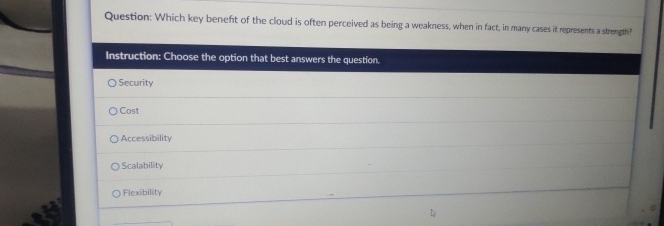Solved Question: Which key benefit of the cloud is often | Chegg.com
