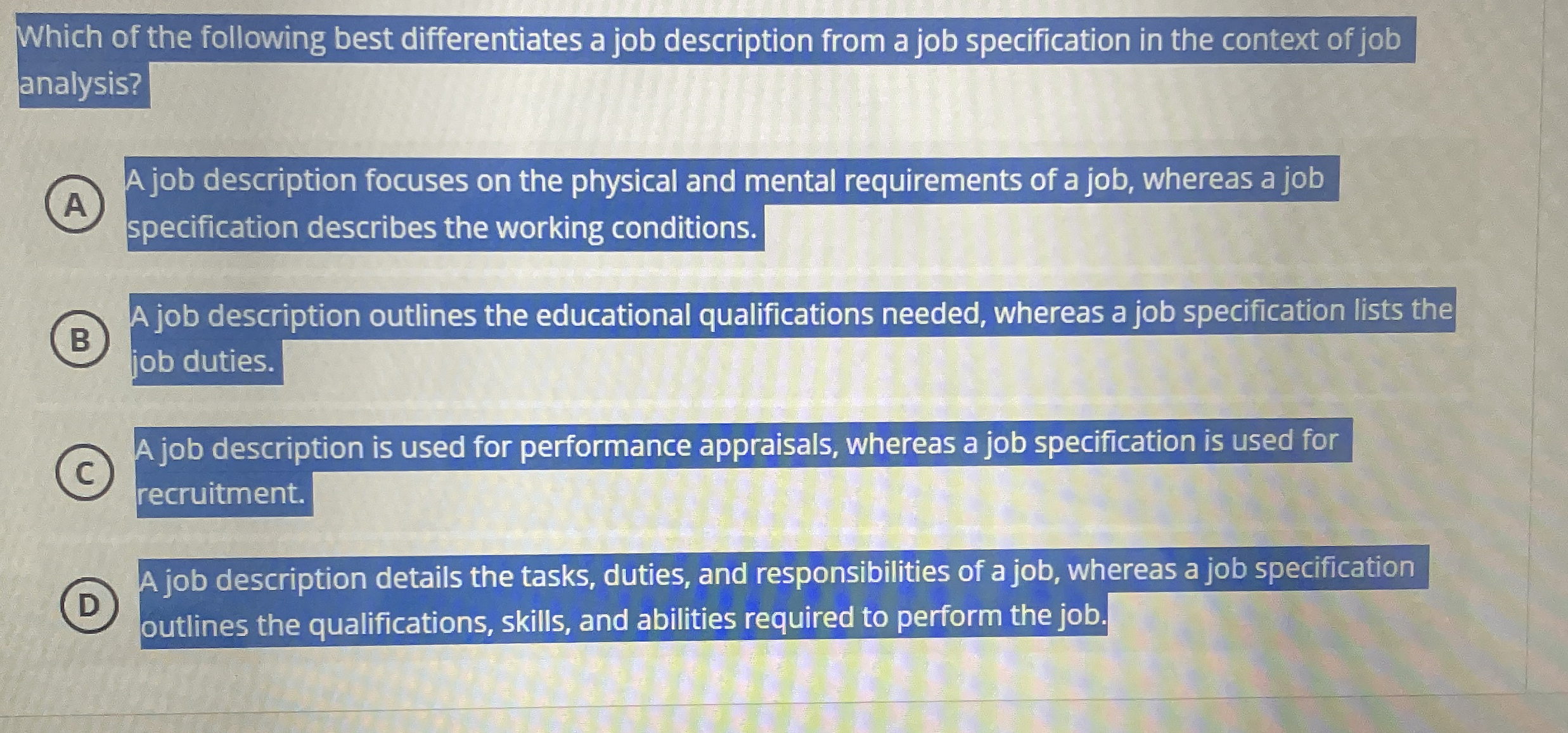 Solved Which of the following best differentiates a job | Chegg.com