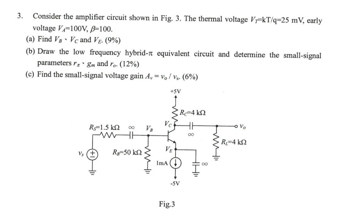 Solved 3. Consider the amplifier circuit shown in Fig. 3. | Chegg.com