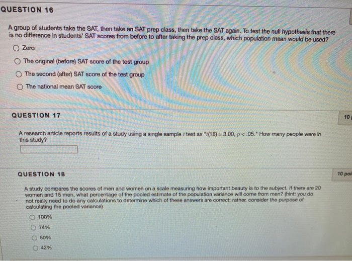 Solved QUESTION 16 A Group Of Students Take The SAT, Then | Chegg.com