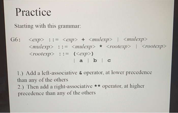 Solved Practice Starting with this grammar: G6: ::= + | | Chegg.com
