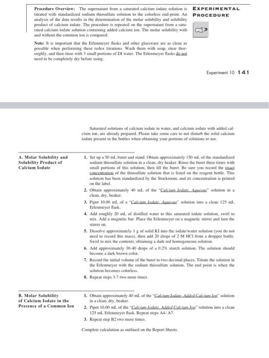 Experiment 10 Report Sheet Solubility Product | Chegg.com