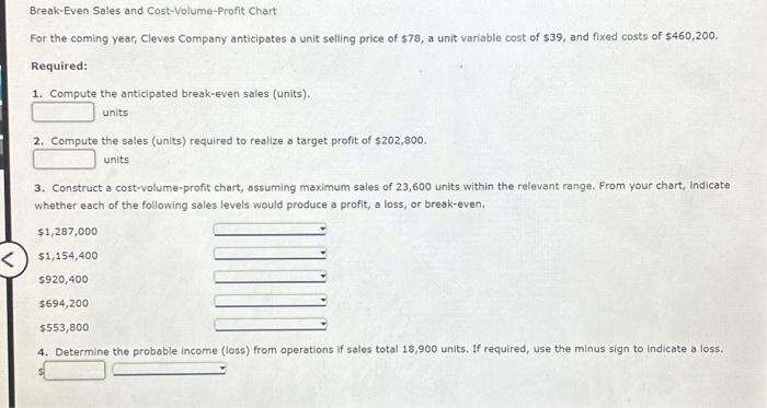 Solved Break-Even Sales and Cost-Volume-Profit Chart For the | Chegg.com
