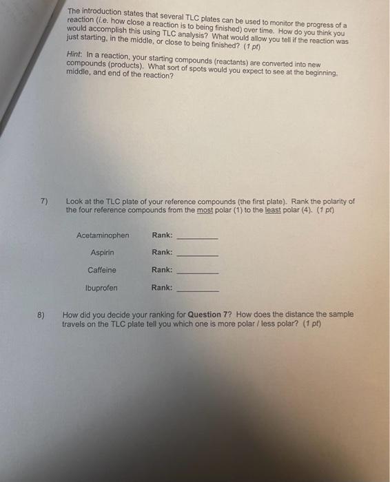 Make a sketch of your TLC Plate of Reference
