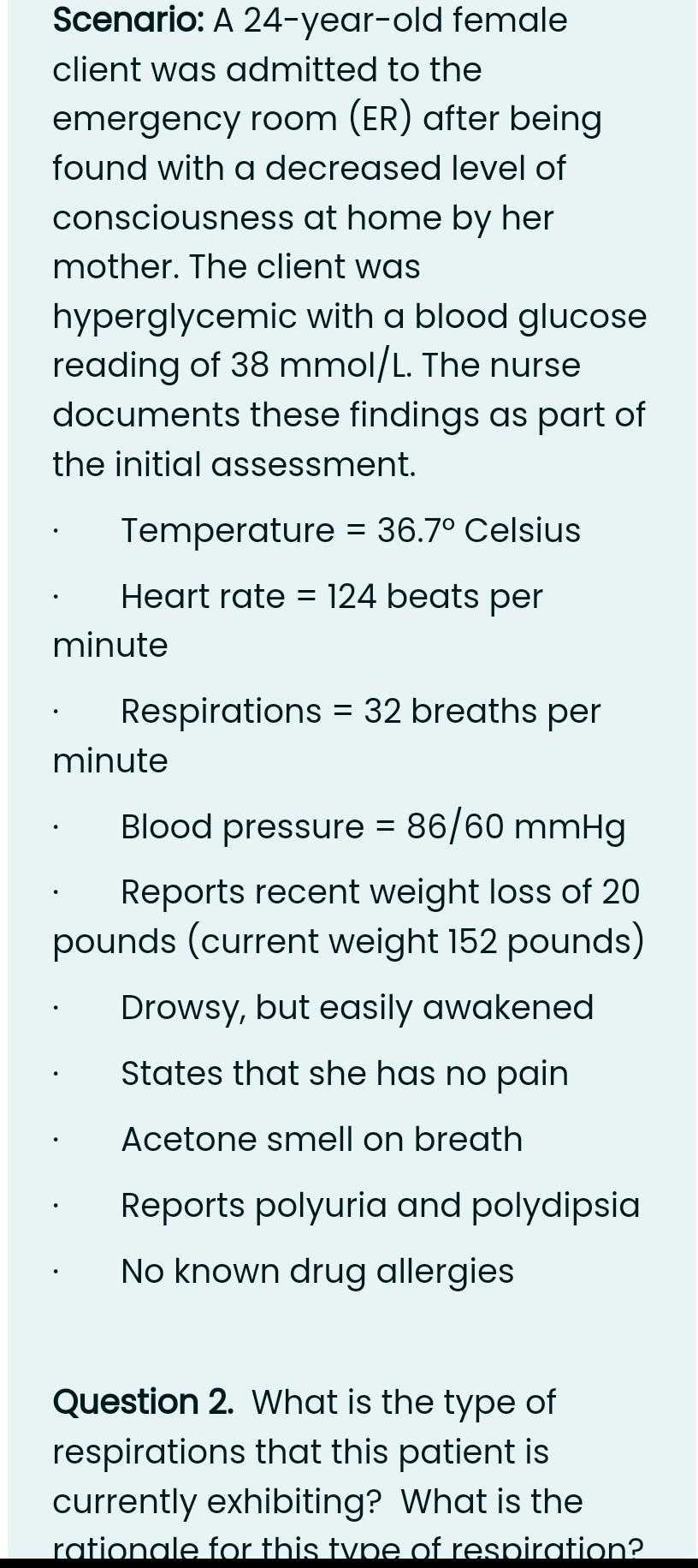 Solved Scenario: A 24-year-old Female Client Was Admitted To | Chegg.com