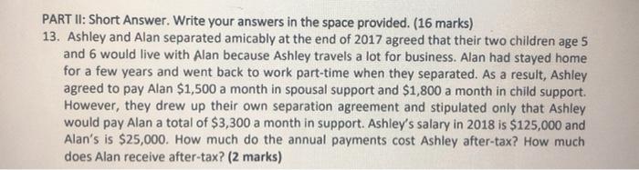 Solved PART II: Short Answer. Write your answers in the | Chegg.com
