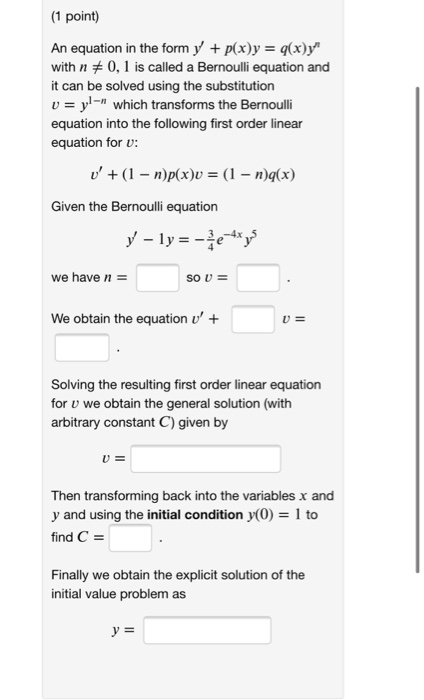 Solved 1 Point An Equation In The Form Y P X Y 9 X Y