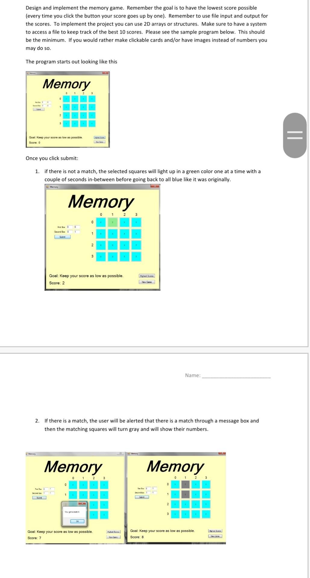 Solved Design and implement the memory game. Remember the | Chegg.com
