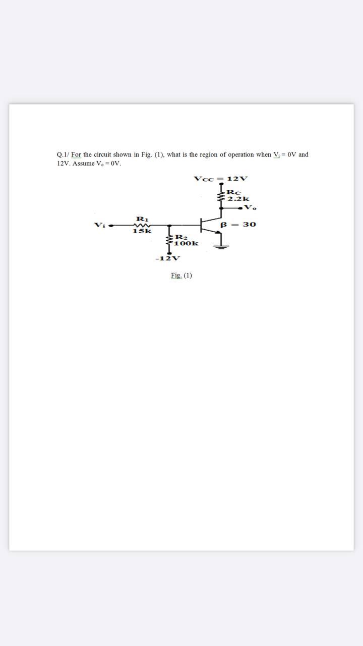 Solved Q.1/ For the circuit shown in Fig. (1), what is the | Chegg.com