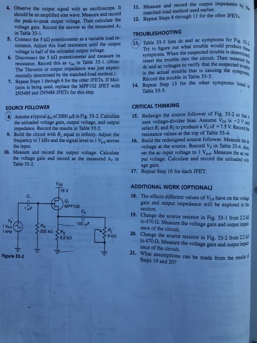 Experiment 33 JFET Amplifiers Please help with