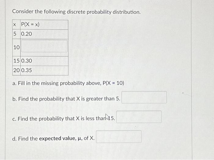 Solved Consider the following discrete probability | Chegg.com
