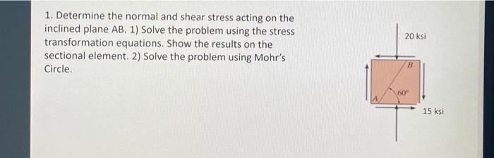 Solved 1. Determine the normal and shear stress acting on | Chegg.com