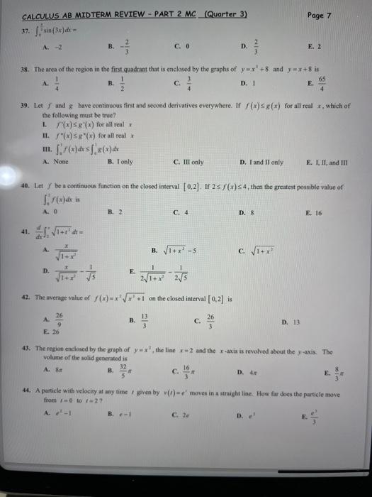 Solved Page 4 CALCULUS AB MIDTERM REVIEW - PART 2 MC | Chegg.com