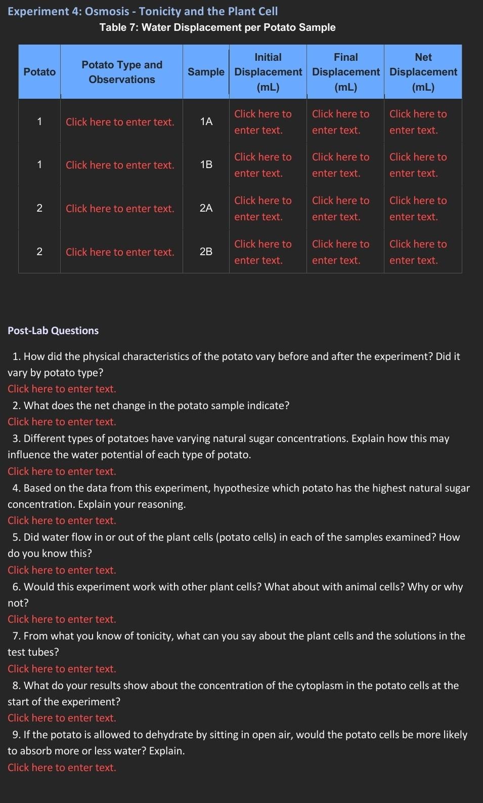 Experiment 4: Osmosis - Tonicity and the Plant Cell | Chegg.com