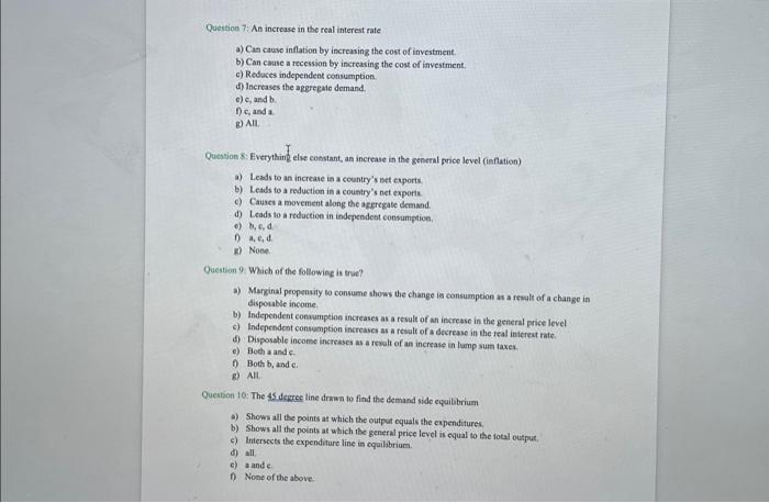 Solved Question 7: An increase in the real interest rate a) | Chegg.com