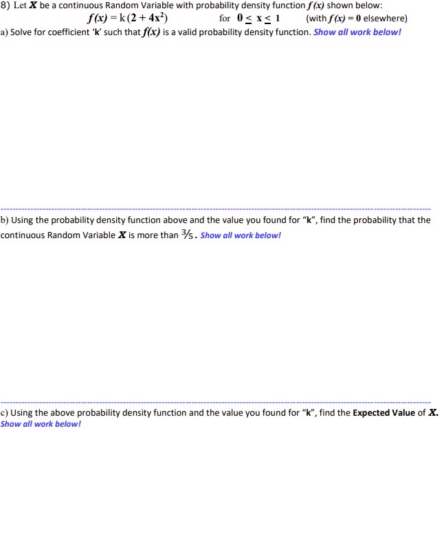 Solved Let x ﻿be a continuous Random Variable with | Chegg.com
