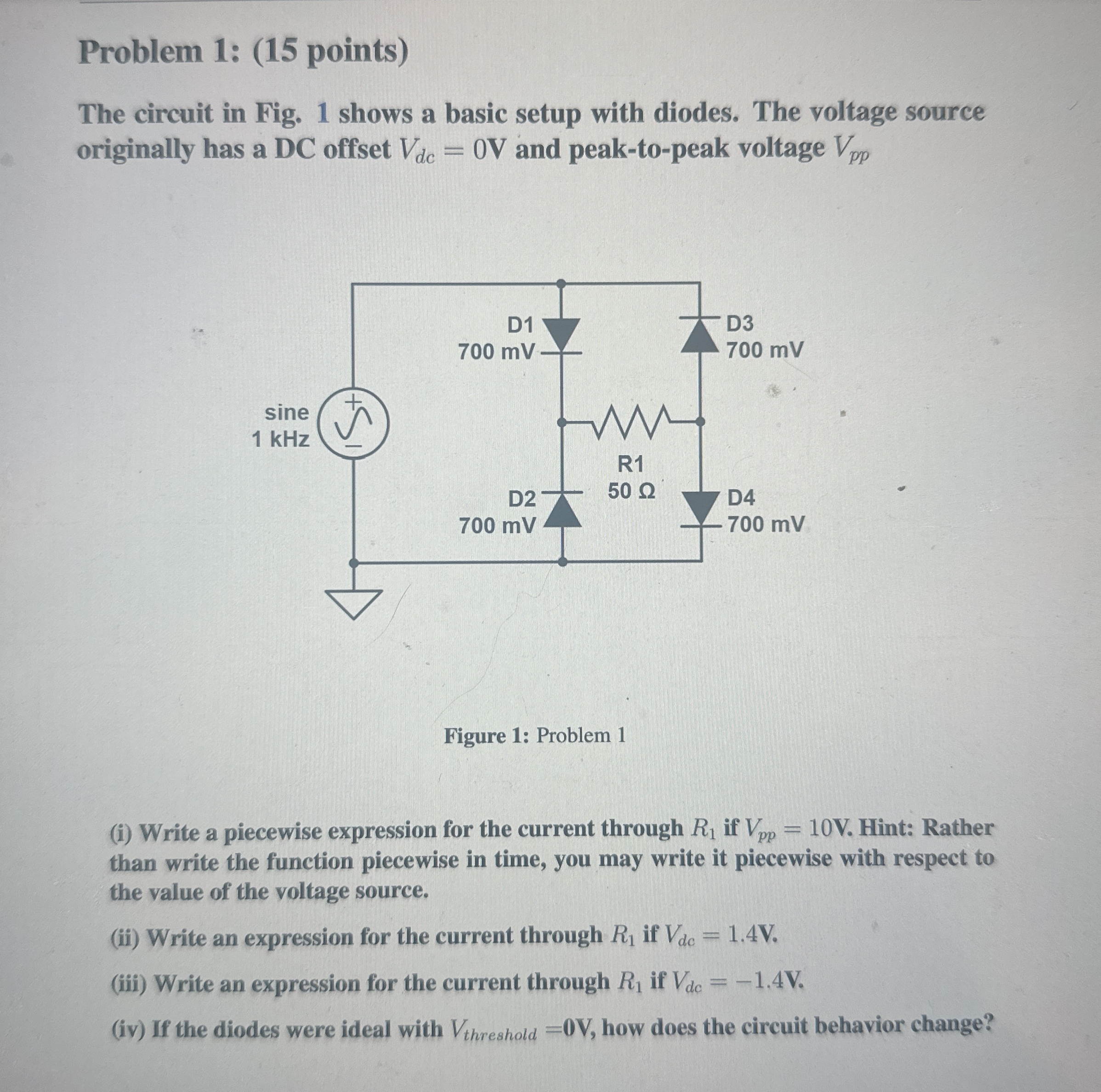 Solved Problem 1: (15 ﻿points)The circuit in Fig. 1 ﻿shows a | Chegg.com