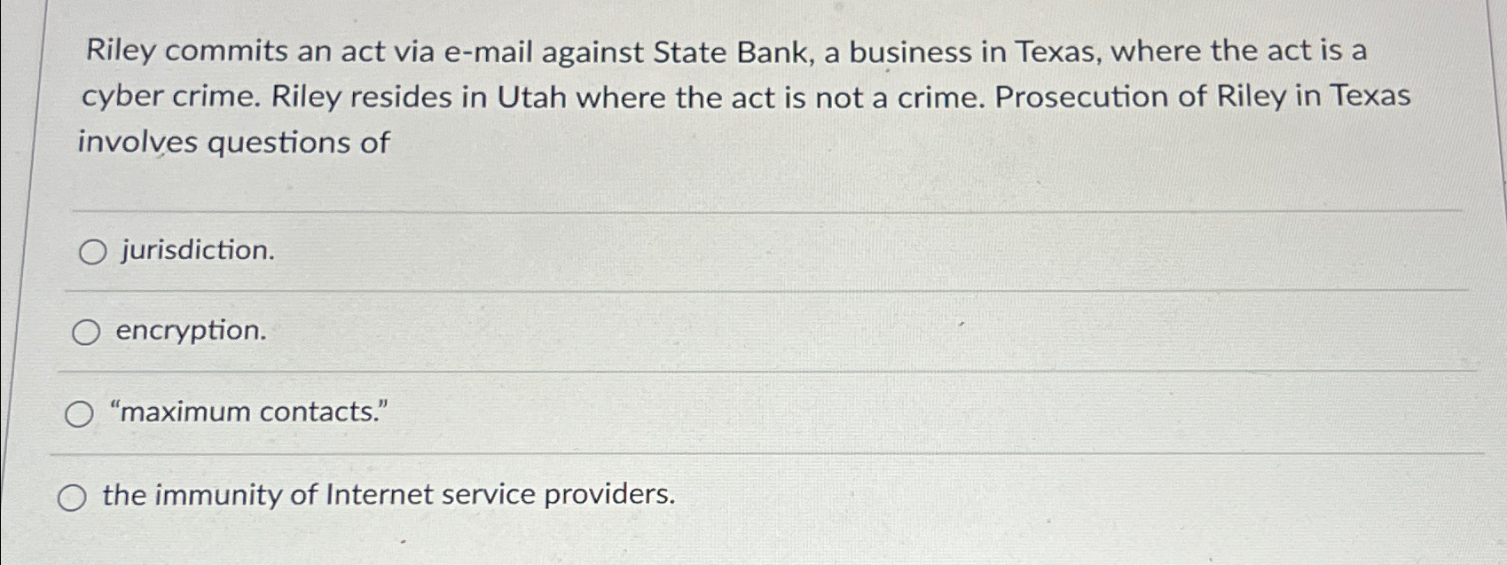 Solved Riley commits an act via e-mail against State Bank, a | Chegg.com