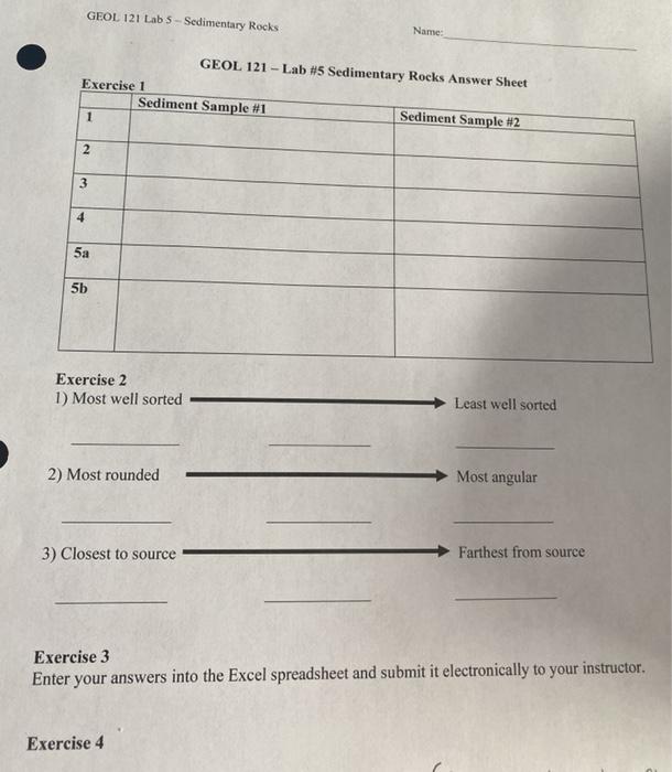 GEOL 121 Lab 5 - Sedimentary Rocks Maturity The | Chegg.com