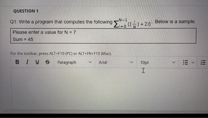 Solved QUESTION 1 N-1 Q1: Write a program that computes the | Chegg.com