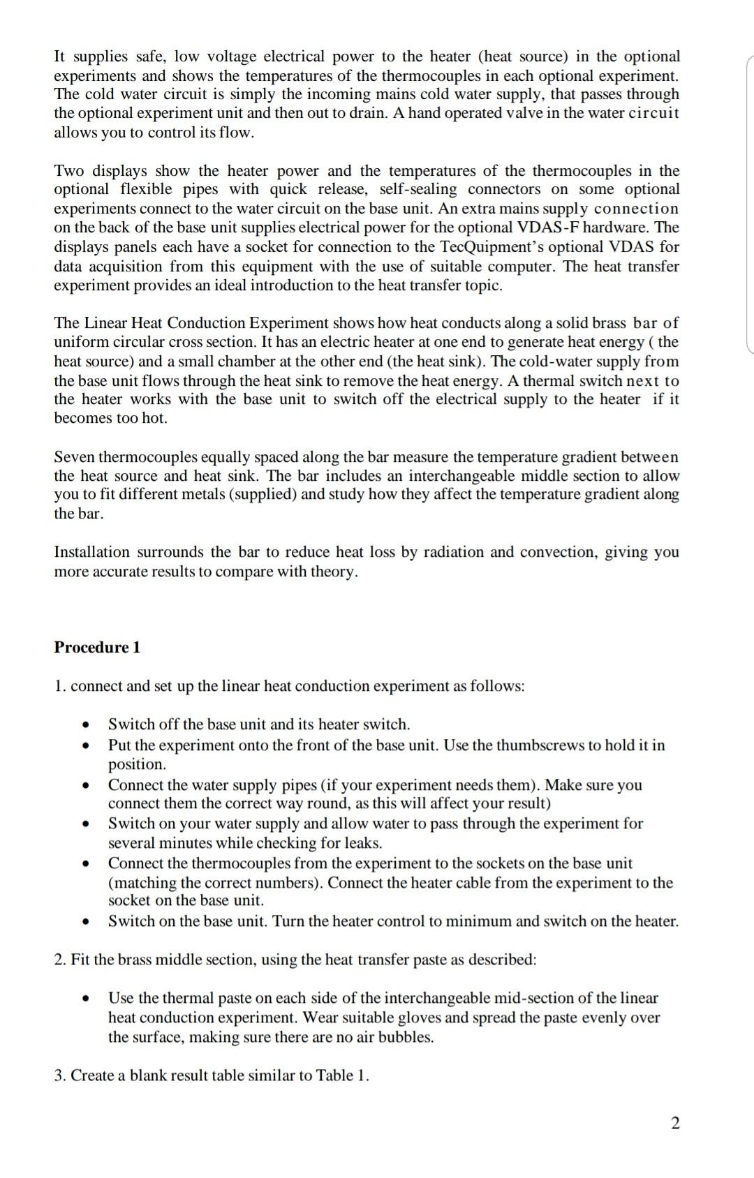 Theory for linear heat conduction experiment is