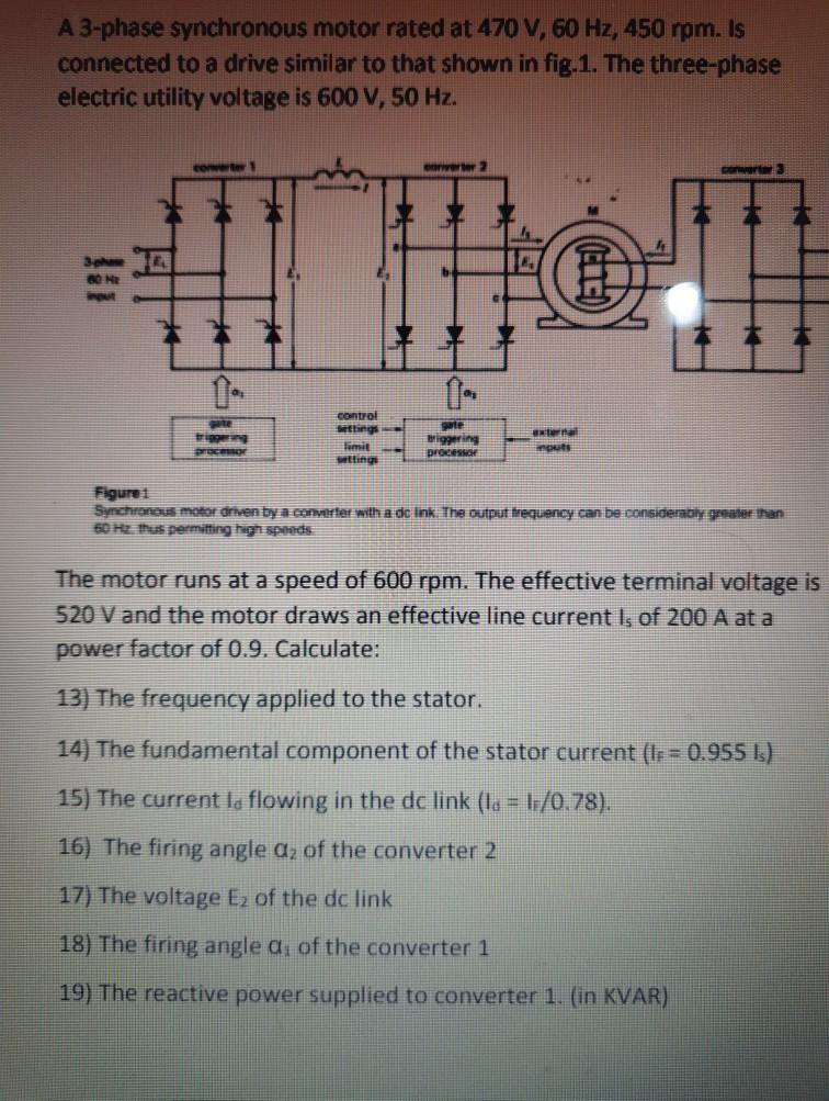 Solved A 3-phase synchronous motor rated at 470 V, 60 Hz, | Chegg.com