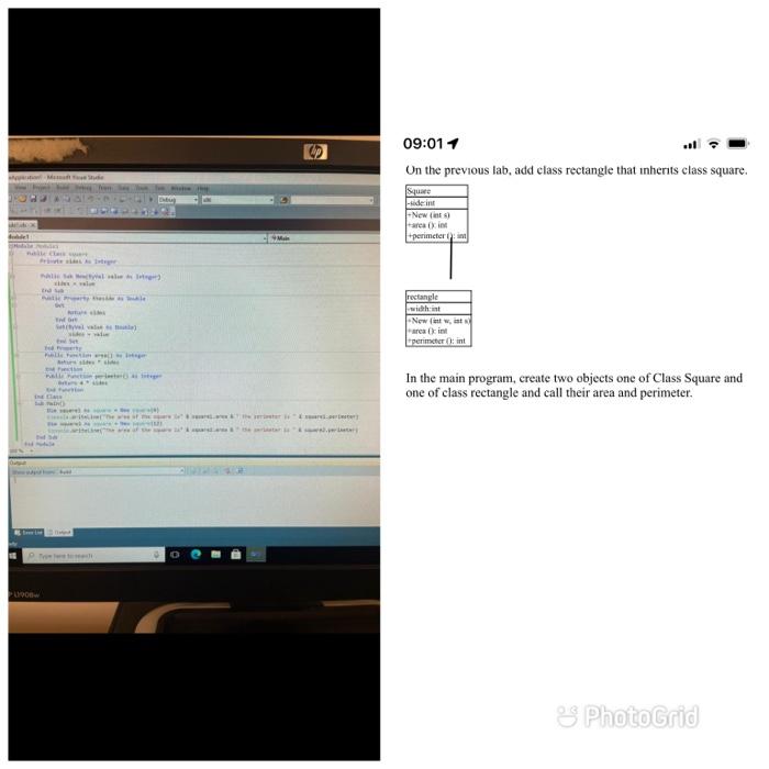 Solved 09:01 On the previous lab, add class rectangle that | Chegg.com