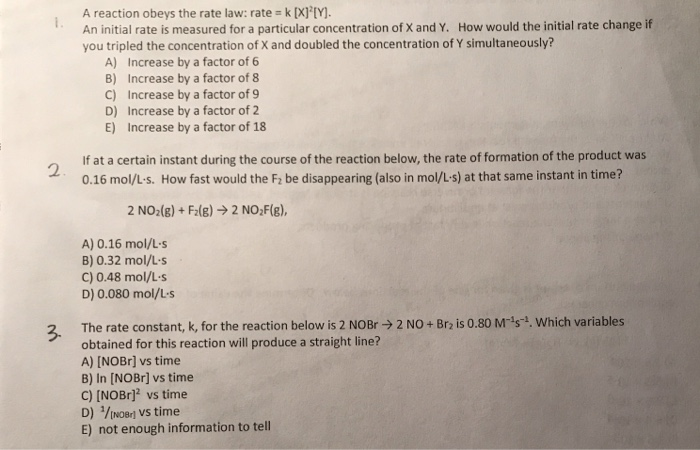 Solved A Reaction Obeys The Rate Law Rate K X Y An Chegg Com