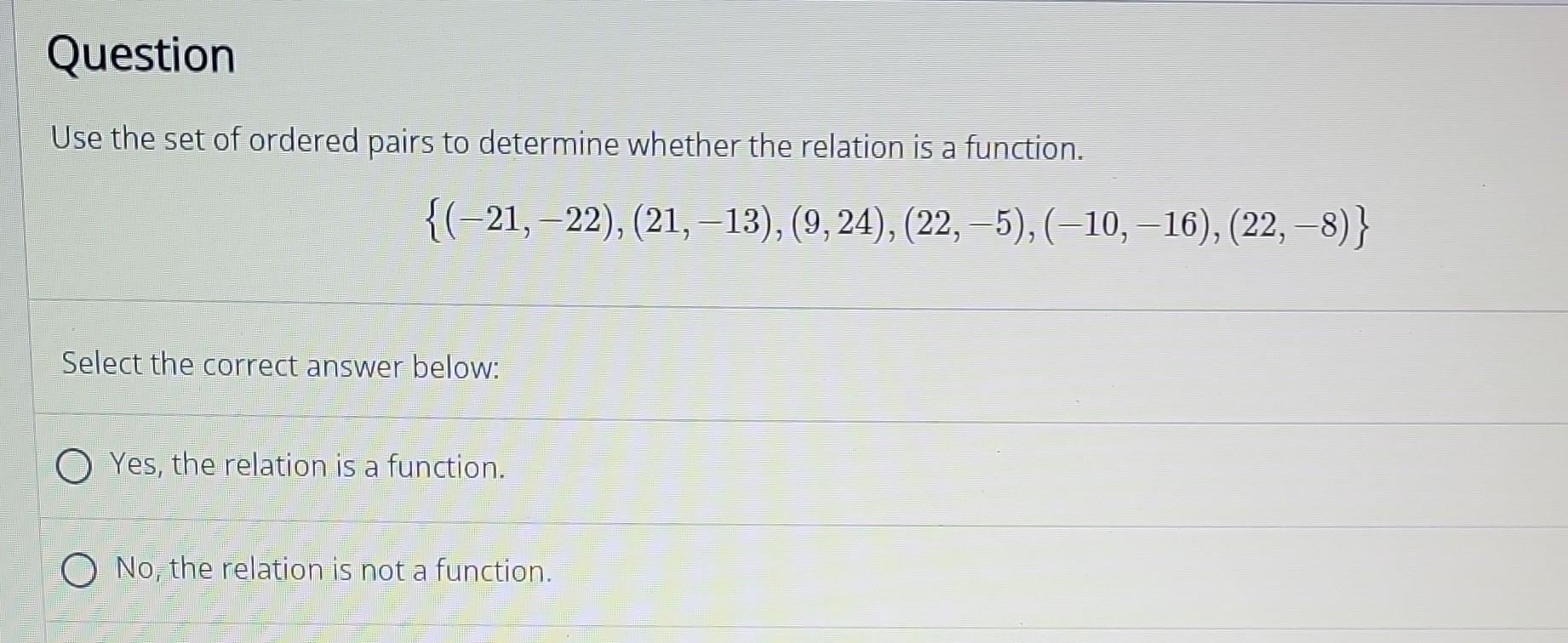 Solved Question Use The Set Of Ordered Pairs To Determine Chegg Com   Image 