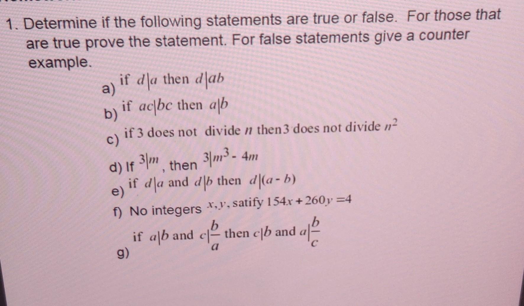 Solved Determine If The Following Statements Are True Or | Chegg.com