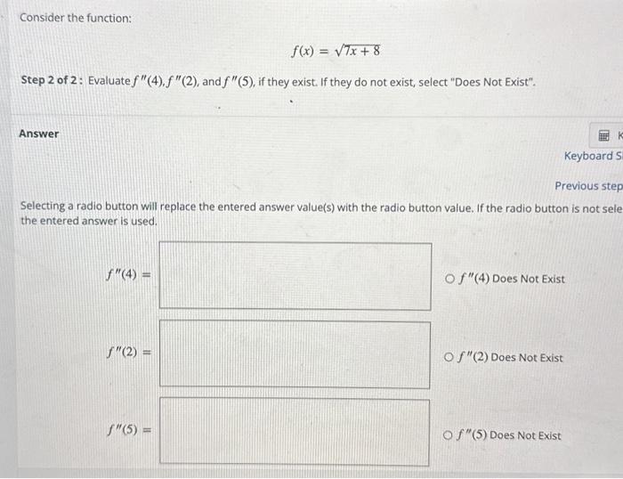 Solved Consider The Function F X 7x 8 Step 2 Of 2