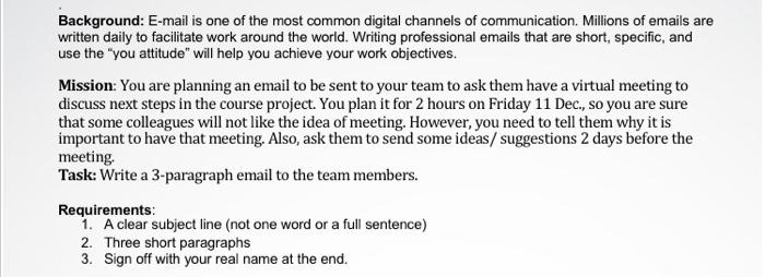 Background: E-mail is one of the most common digital | Chegg.com