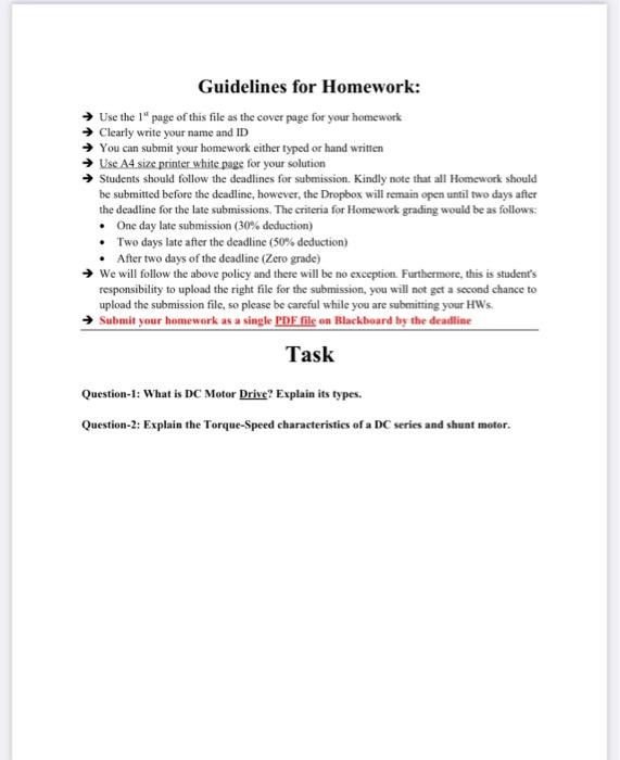 homework submission guidelines