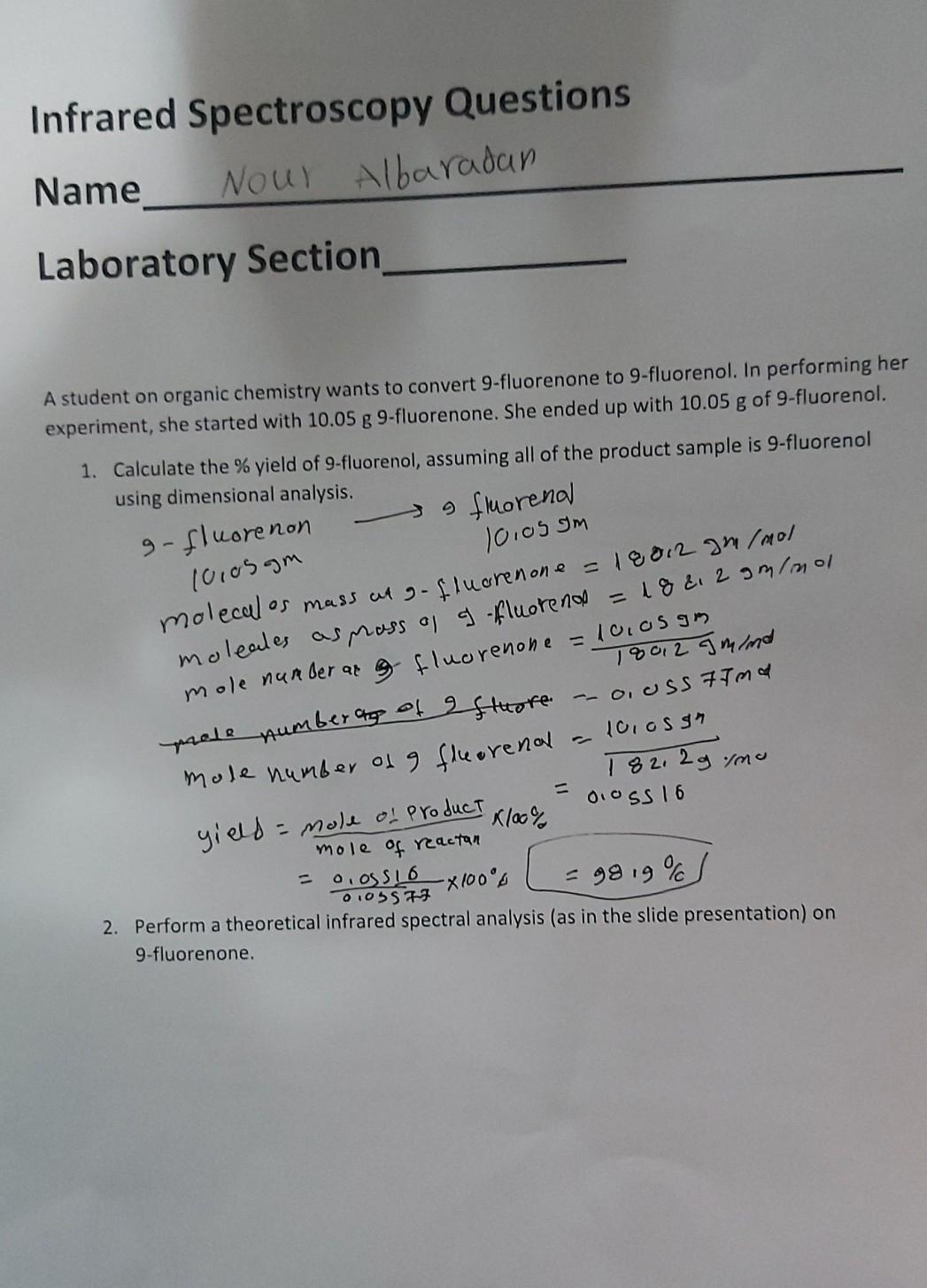 Solved Infrared Spectroscopy Questions Name Nour Albaradan
