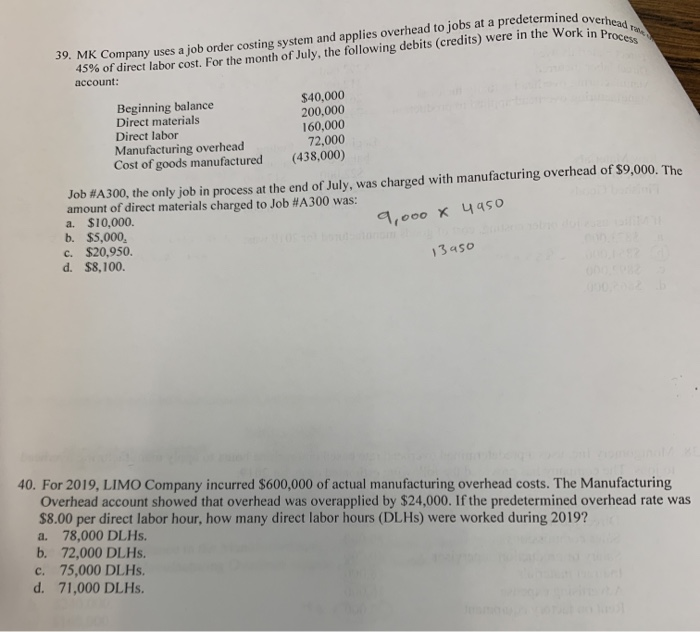 Solved d overhead ek in Process 39. MK Company uses a job | Chegg.com