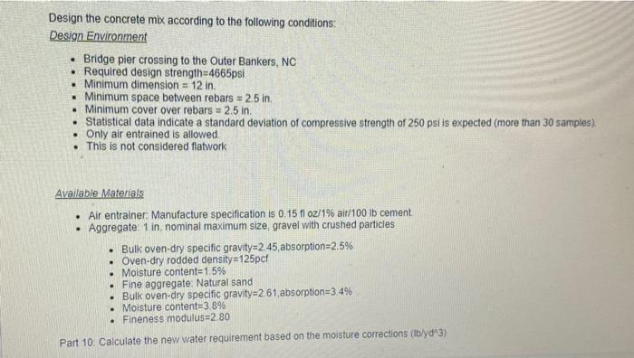 Solved Design The Concrete Mix According To The Following | Chegg.com