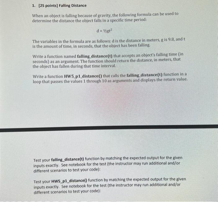 Solved 1. [25 points] Falling Distance When an object is | Chegg.com