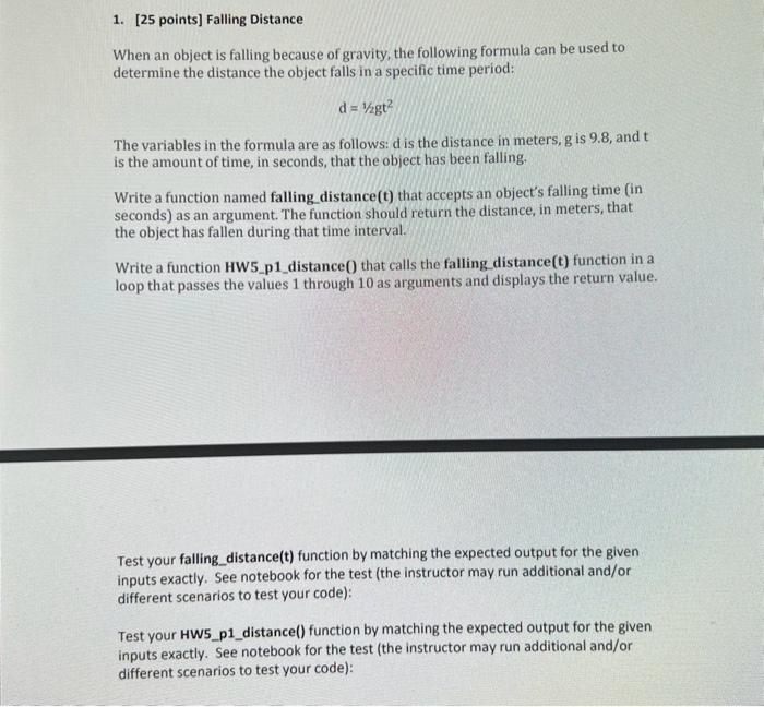 Solved 1. [25 Points] Falling Distance When An Object Is | Chegg.com