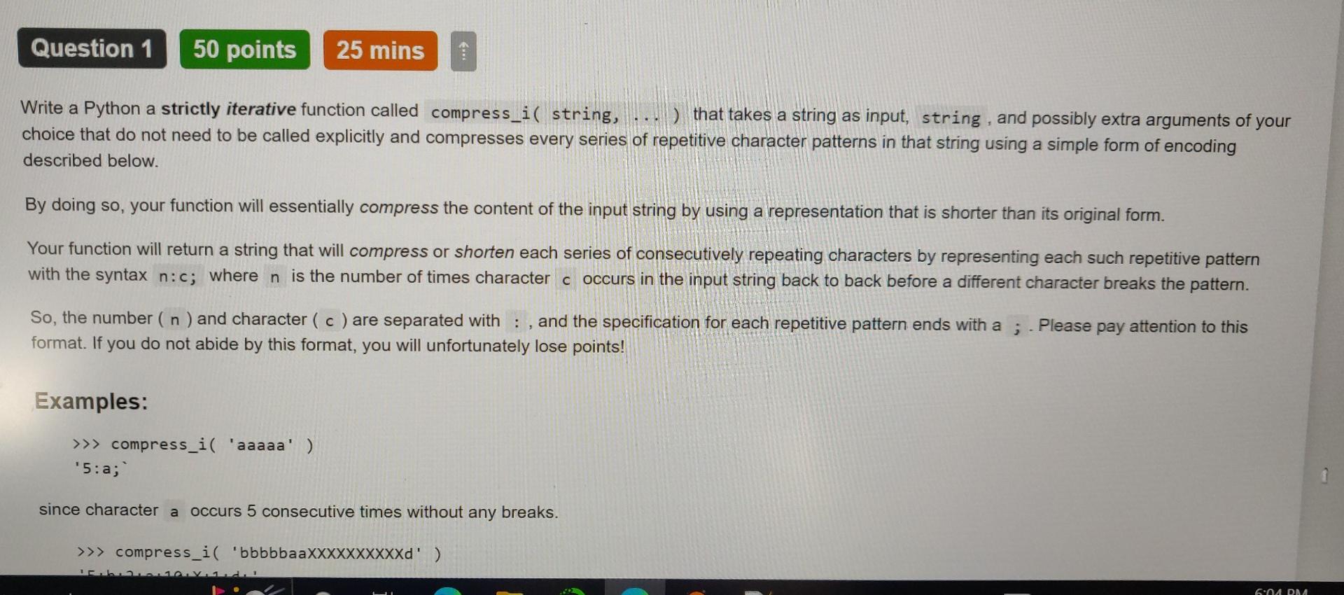 Solved Write a Python a strictly iterative function called | Chegg.com