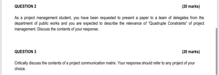 Solved (20 marks) As a project management student, you have | Chegg.com