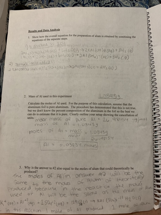 Solved Chemical formula of alum 5 KAI(SO4)3 '12 H₂O 4.