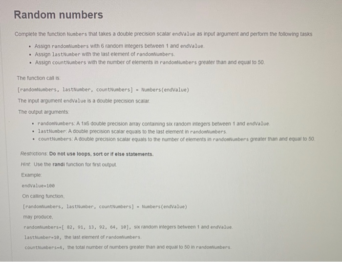 Solved Random numbers Complete the function Numbers that | Chegg.com