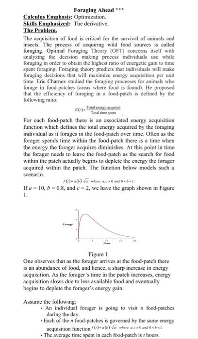 Foraging Ahead *** Calculus Emphasis: Optimization | Chegg.com