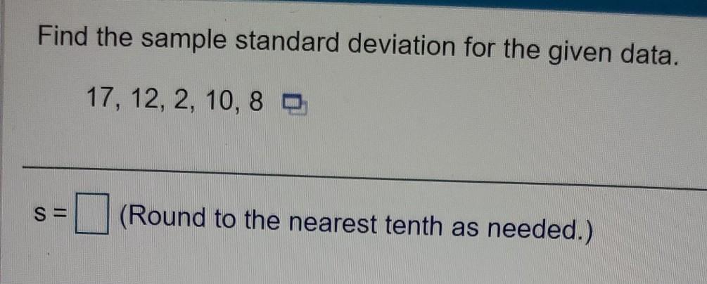Solved Find the population standard deviation for the given | Chegg.com