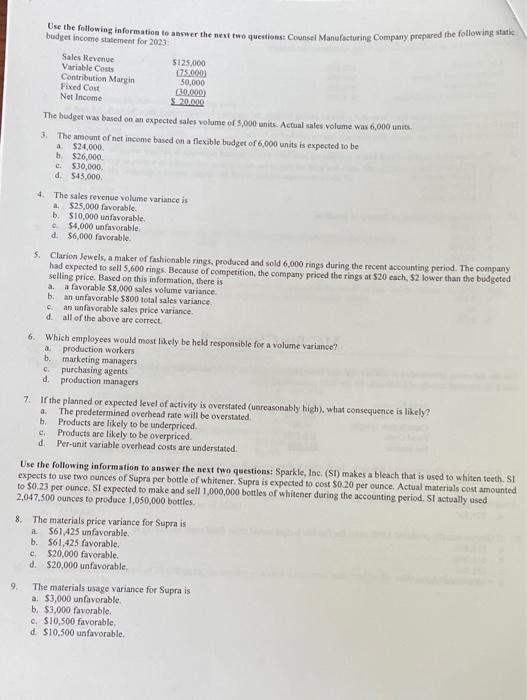 Solved Use the following information to answer the next two | Chegg.com