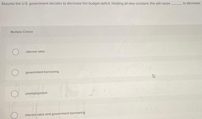 Solved Assume the U.S. government decides to decrease the | Chegg.com