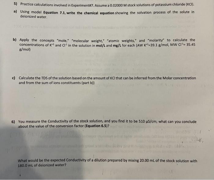 Solved 5) Practice calculations involved in Experiment#7. | Chegg.com