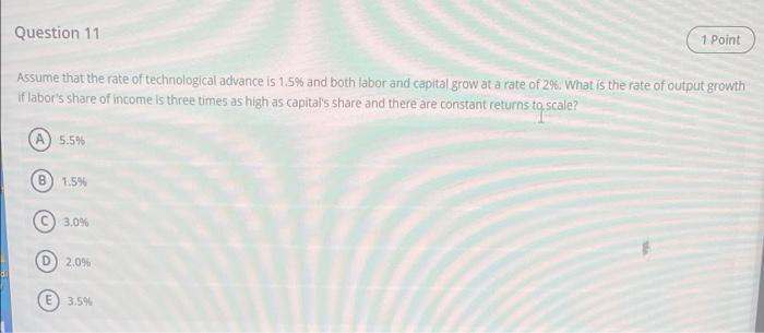 Solved Question 11 1 Point Assume that the rate of | Chegg.com